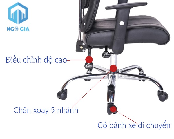 Phần chân ghế GL309 có bánh xe di chuyển tiện lợi