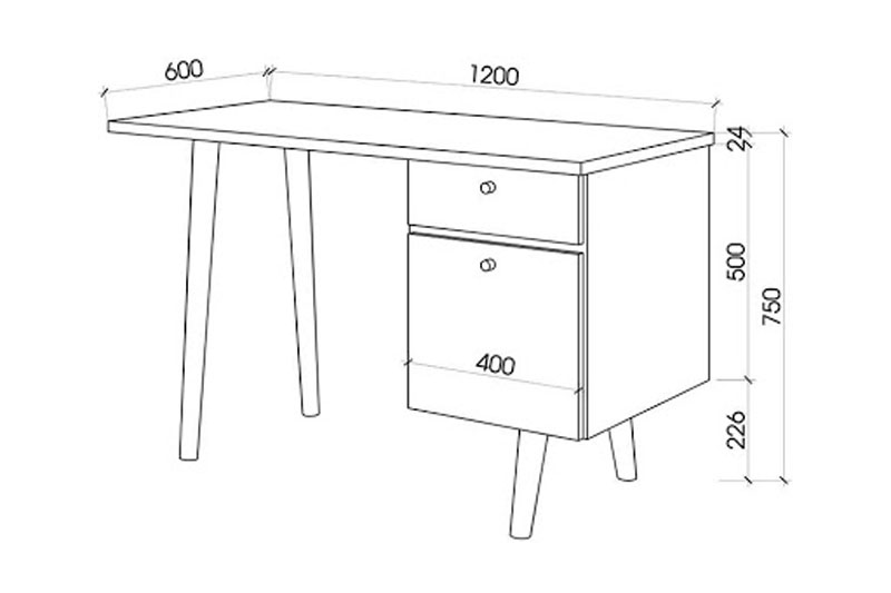 Kích thước tiêu chuẩn bàn làm việc chữ nhật có số đo như hình