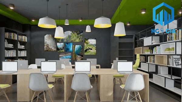 Mẫu 6 – Kết hợp màu sắc với đèn điện giúp văn phòng trở nên hài hòa – thoải mái